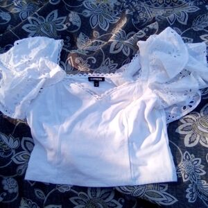 Express White Eyelet Puff Sleeve Top